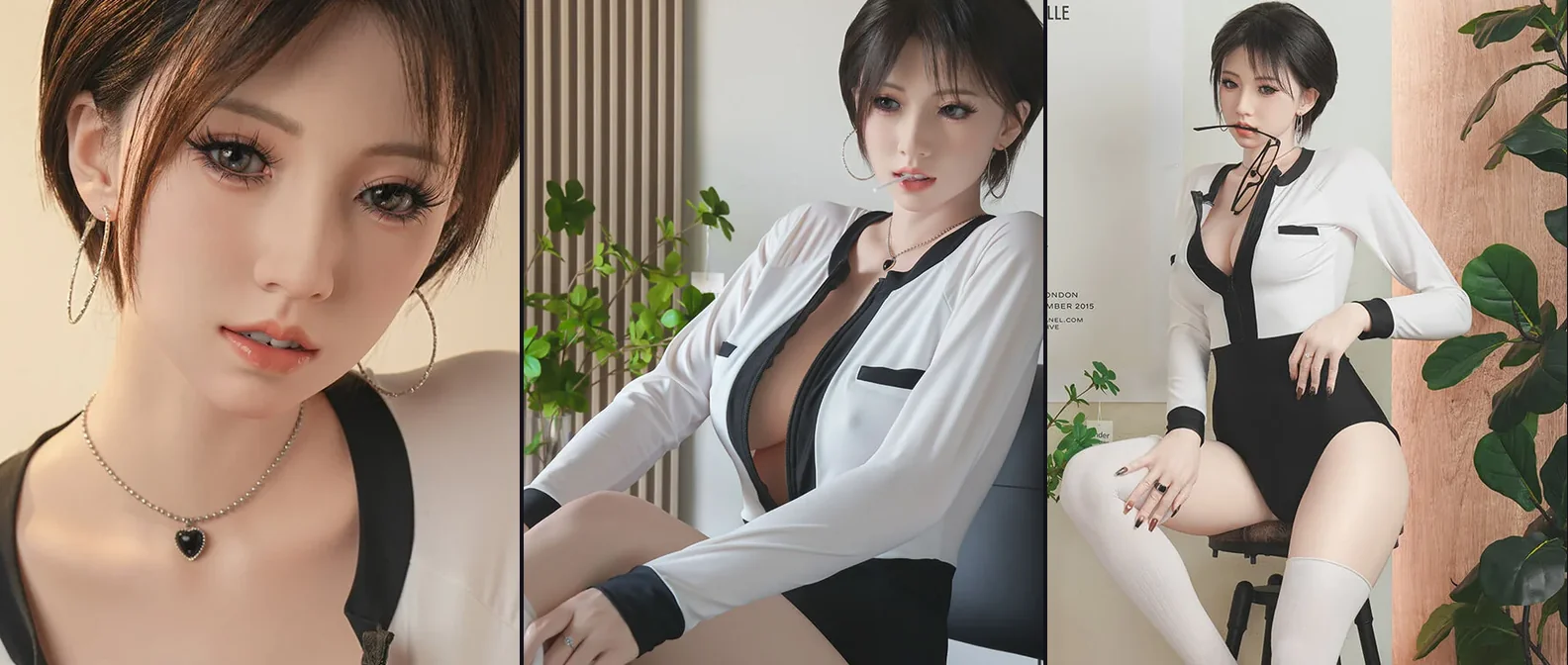 RZR Doll 希純 (Kijun) 163cm の顔の寄り、座り姿、映画のカチンコが写る全身